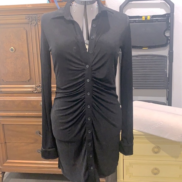 Long sleeved ruched button up mini dress Large - Picture 4 of 7